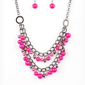 Paparazzi Vibrant Pink and Silver Necklace Set Paparazzi Necklace Watch Me Now